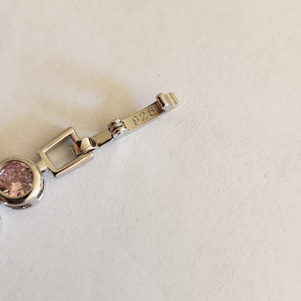 New 925 Silver Round Cut Pink Sapphire Bezel Setting Bracelet Women Extender - Picture 8 of 10
